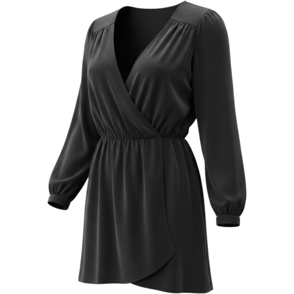 Brigitte Bailey Womens Mini Dress Medium Black Long Sleeve Surplice Chic Classic